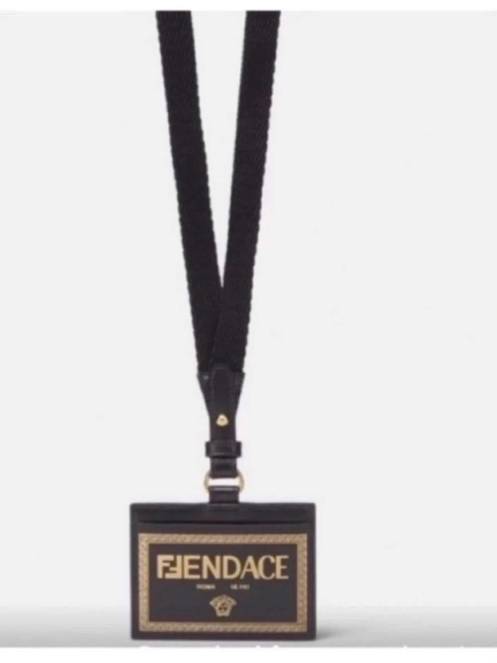 Fendi x Versace Collab Fendace NEW Leather Card Case Lanyard Ribbon Set Black
